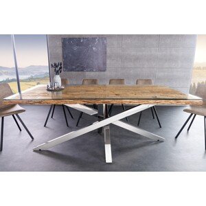 Estila Luxusný industriálny obdĺžnikový jedálenský stôl Barracuda z teakového hnedého dreva s chromovanými nožičkami 220 cm