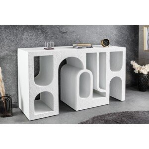 Estila Art deco obdĺžnikový konzolový stolík Gerin v bielej farbe s Koligeometrickým obrazcom 120 cm