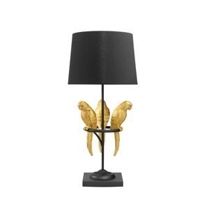Estila Dizajnová čierna art deco stolná lampa Macaw s tromi figúrami papagájov v zlatej farbe 75 cm