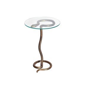 Estila Art deco okrúhly príručný stolík Salazar s hadím dizajnom a sklenenou doskou v glamour nádychu 62 cm