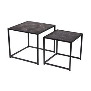 Estila Industriálny antracitový čierny set štvorcových konferenčných stolíkov Industria Marble s mramorovým dizajnom 45 cm