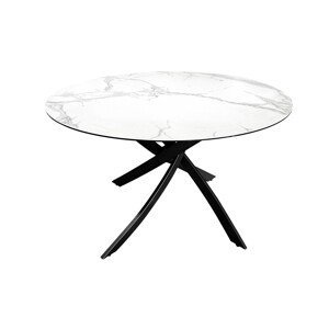 Estila Moderný okrúhly jedálenský stôl Valldemossa s bielou vrchnou doskou s mramorovým dizajnom a prekríženými nohami 120 cm