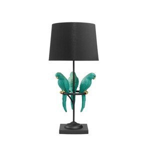 Estila Dizajnová stolná lampa Macaw v čiernej farbe s tromi tyrkysovými figúrami papagájov 75 cm