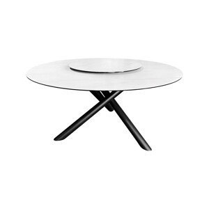 Estila Dizajnový okrúhly jedálenský stôl Siam s bielou mramorovou vrchnou doskou s otočným tanierom v strede 150 cm