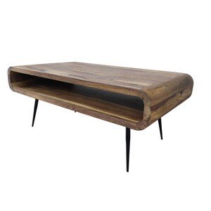 Estila Dizajnový konferenčný stolík Alpha z hnedého sheeshamového dreva s úložným priestorom 90 cm