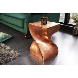 Estila Dizajnový glamour medený štvorcový príručný stolík Twist so zakrútenou podstavou 45 cm