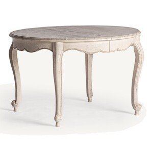 Estila Luxusný okrúhly rozkladací provensalský jedálenský stôl Vinny v bielej farbe s vintage nádychom 120-160 cm