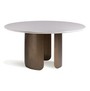 Estila Luxusný moderný okrúhly jedálenský stôl Petalos s tromi hnedými dizajnovými nohami a bielou kamennou doskou 150 cm