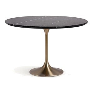 Estila Luxusný art deco okrúhly jedálenský stôl Rebecca s čiernou kamennou vrchnou doskou a nohou v zlatej farbe 120 cm