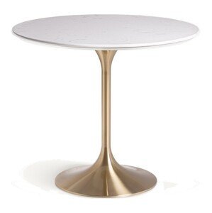 Estila Luxusný art deco okrúhly jedálenský stôl Rebecca s bielou mramorovou doskou a nohou v zlatej farbe 90 cm