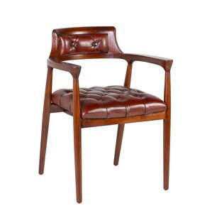 Estila Luxusná hnedá jedálenská stolička Hughes s čalúnením z pravej kože s chesterfield prešívaním 80 cm