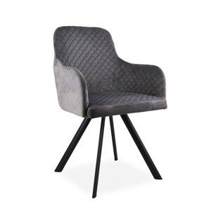 Estila Dizajnová čalúnená jedálenská stolička Mendy v tmavej sivej farbe s kovovými čiernymi nožičkami 83 cm