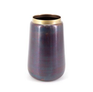 Estila Dizajnová antická hliníková váza v tmavej antracitovej farbe s fialovým leskom 28 cm