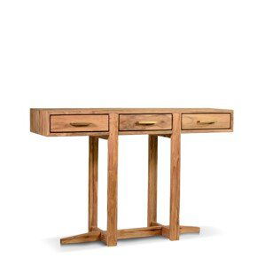 Estila Moderný masívny konzolový stolík Vergil z tekového dreva s tromi zásuvkami v prírodnej hnedej farbe 130 cm