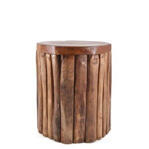 Estila Vidiecky masívny okrúhly hnedý príručný stolík Thoron s vertikálnym prírodným dizajnom z teakového dreva 45 cm