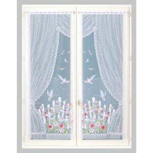 Rovná vitrážová záclona s motívom vtáčikov, pre garnižovú tyč, pár