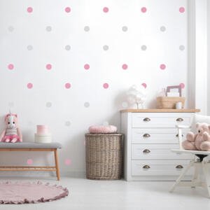 Nálepka na stenu - Sivé a ružové bodky