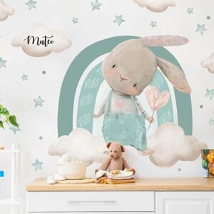 Nálepka na stenu do detskej izby - Zajačik s dúhou