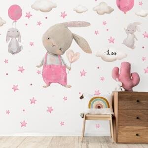Nálepka na stenu - Zajačiky s hviezdičkami pre dievčatko
