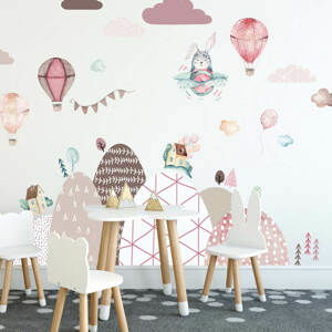 Samolepky na stenu - Kopce a balóny v ružovom do detskej izby