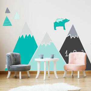Nálepka hôr a kopcov v tyrkysových farbách s tabuľovou fóliou