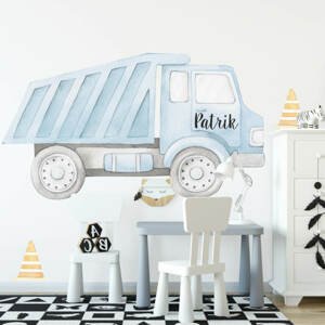 Nákladné auto s menom - akvarelová textilná nálepka na stenu