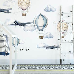 Samolepky na stenu pre deti - Akvarelové lietadlá a balóny