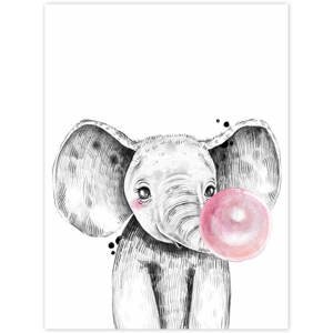Obraz na stenu - Slon s ružovou bublinou