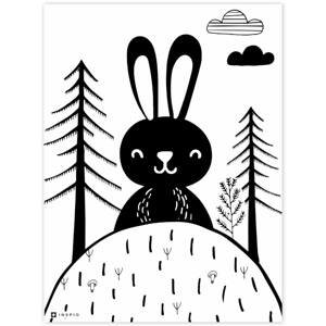 Obraz na stenu - Čiernobiely zajko v lese