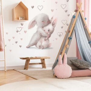 Akvarelová nálepka na stenu - Zajačiky v objatí