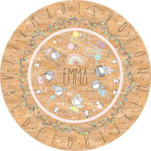 Okrúhly koberec pre deti s abecedou a vílami