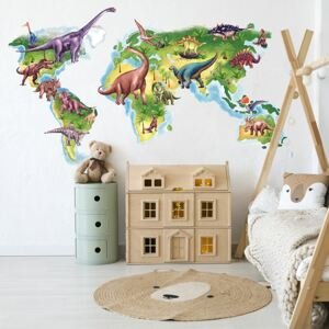 Nálepka na stenu pre chlapcov - Mapa sveta Dinosaury