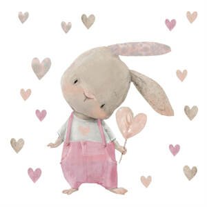 Nálepky na stenu pre dievča - Ružový zajac so srdiečkom