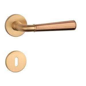 Kľučka na dvere ASM - MARIGOLD 3 - R 7S ZLM/MEM/ZLM - zlatá matná/meď matná/zlatá matná (KG/PN/KG) | MP-KOVANIA.sk