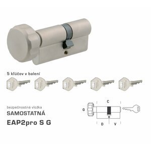 Bezpečnostná vložka DK - EAP2pro S G - s gombíkom NIM - nikel matný | MP-KOVANIA.sk