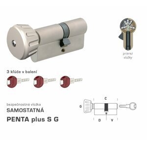 Bezpečnostná vložka DK - PENTA plus S G - s gombíkom NIM - nikel matný | MP-KOVANIA.sk