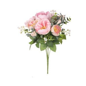 Umelá kytica Čajová ruža v pugete 34 cm, ružová%