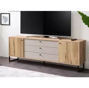 Široká TV skrinka Cube, dub evoke / pieskovo šedá%