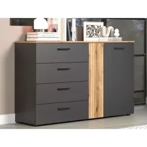 Komoda so zásuvkami Esteban 139 cm, antracit/dub evoke%