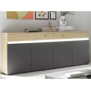 Široká komoda Lille, dub artisan/antracit, s osvetlením%