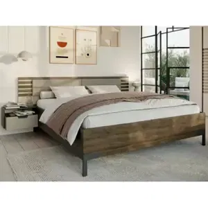 Posteľ s nočnými stolikmi Barea 180x200, béžová/dub atlantic%