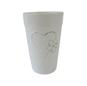 Keramická váza so srdiečkom a kvietkom 21 cm, biela%