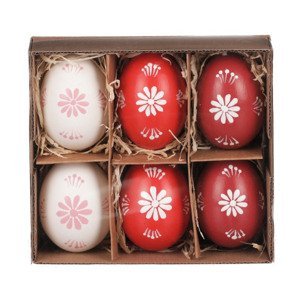 Veľkonočná dekorácia Maľované vajíčka, 6 ks, červená/biela%