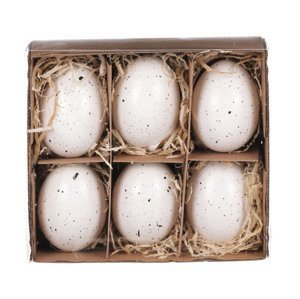 Veľkonočná dekorácia Vyfúknuté vajíčka, 6 ks, biele bodkované%