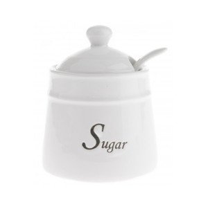 Cukornička s lyžičkou Sugar, bílá keramika%