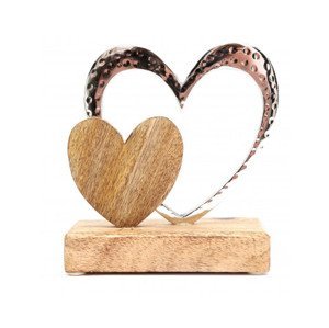 Dekorácia Dvojité srdce, drevo/kov%