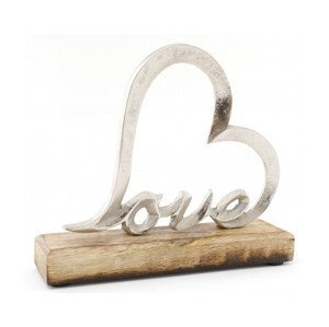 Dekorácia Srdce Love na drevenom podstavci,17x15 cm%