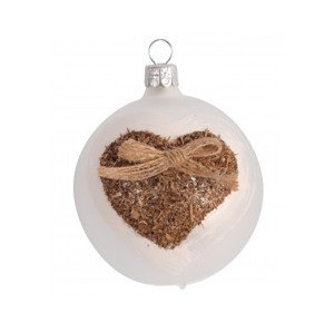 Vianočná ozdoba Biela guľa so srdcom 7 cm, sklo%