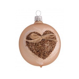 Vianočná ozdoba béžová guľa so srdcom 7 cm, sklo%