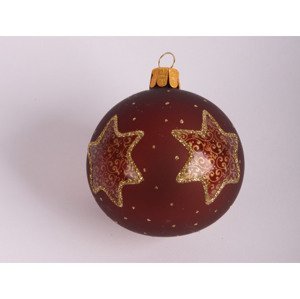 Vianočná ozdoba Hnedá guľa s hviezdami 7 cm, sklo%